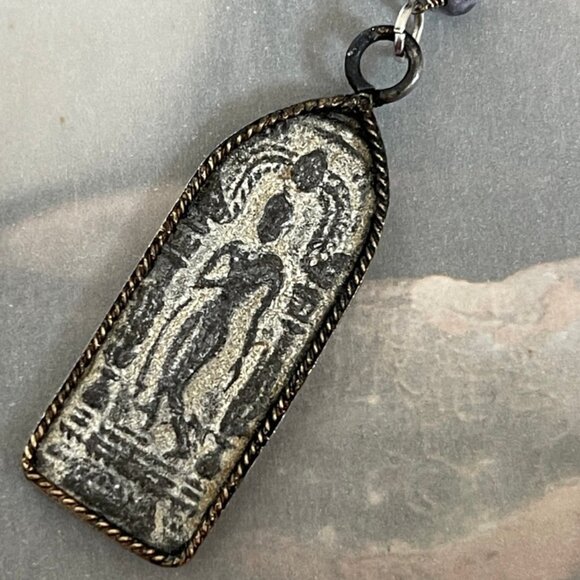 ARTISAN CRAFTED Thai Walking Buddha & Purple Glass Rosary Bead Necklace: NWOT!! - Picture 1 of 12